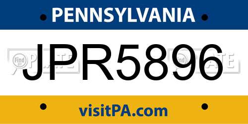 JPR5896 Pennsylvania License Plate
