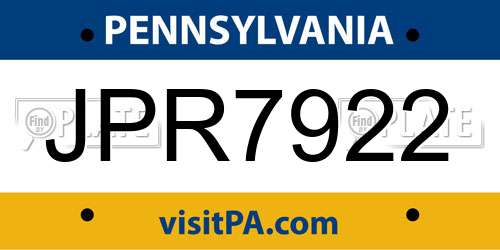 JPR7922 Pennsylvania License Plate