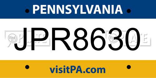 JPR8630 Pennsylvania License Plate
