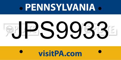 JPS9933 Pennsylvania License Plate