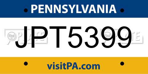 JPT5399 Pennsylvania License Plate