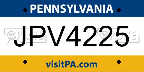 JPV4225 Pennsylvania License Plate