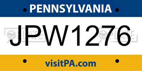 JPW1276 Pennsylvania License Plate