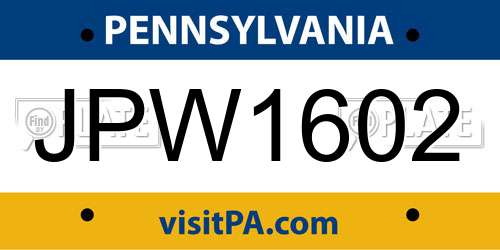 JPW1602 Pennsylvania License Plate