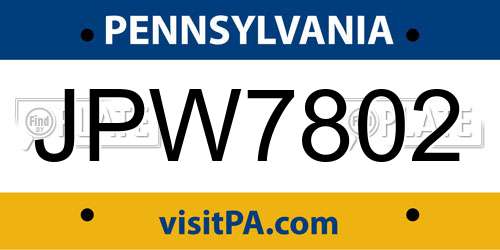 JPW7802 Pennsylvania License Plate