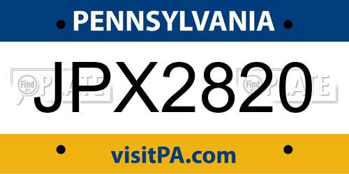 JPX2820 Pennsylvania License Plate