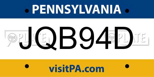 JQB94D Pennsylvania License Plate