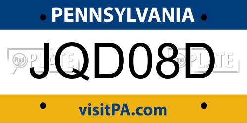 JQD08D Pennsylvania License Plate