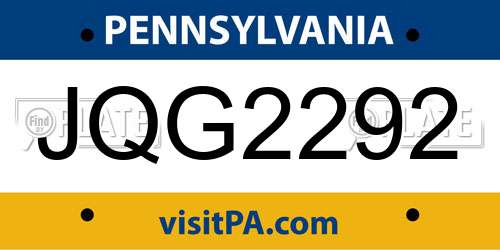 JQG2292 Pennsylvania License Plate