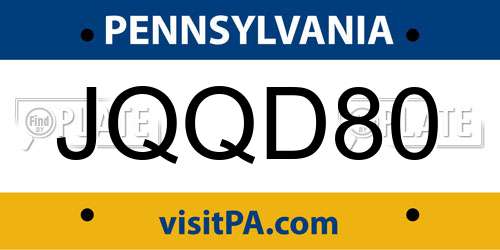 JQQD80 Pennsylvania License Plate