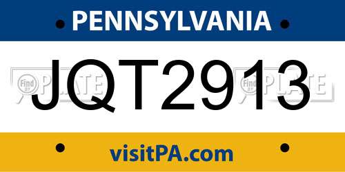 JQT2913 Pennsylvania License Plate