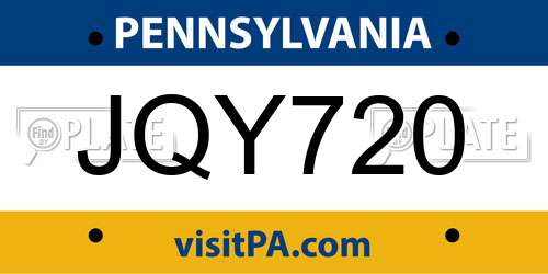 JQY720 Pennsylvania License Plate