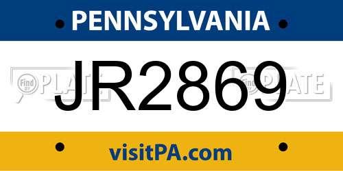JR2869 Pennsylvania License Plate