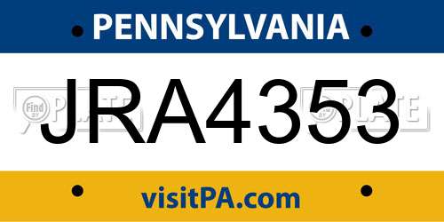 JRA4353 Pennsylvania License Plate