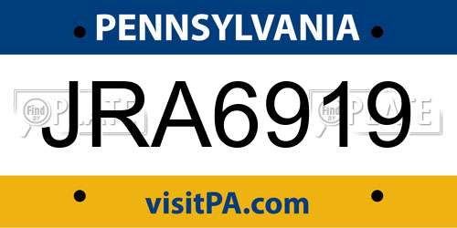 JRA6919 Pennsylvania License Plate