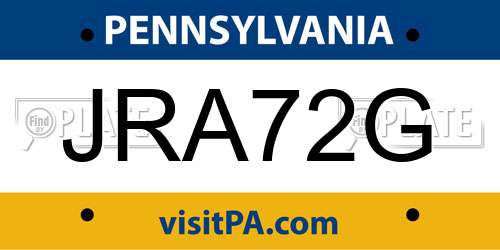 JRA72G Pennsylvania License Plate