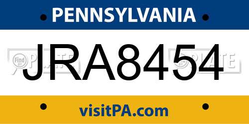 JRA8454 Pennsylvania License Plate
