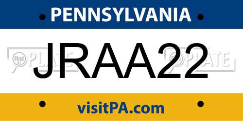 JRAA22 Pennsylvania License Plate