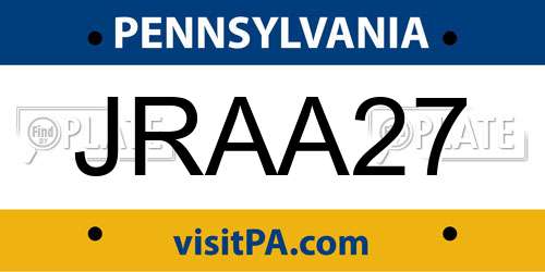 JRAA27 Pennsylvania License Plate
