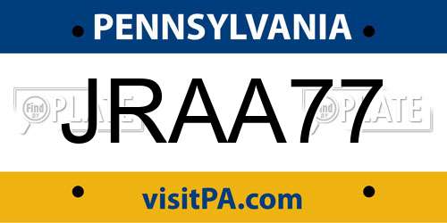 JRAA77 Pennsylvania License Plate