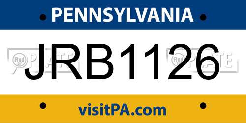 JRB1126 Pennsylvania License Plate