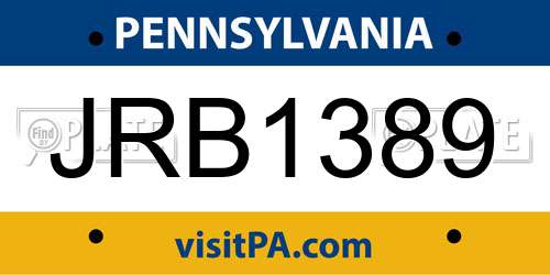JRB1389 Pennsylvania License Plate