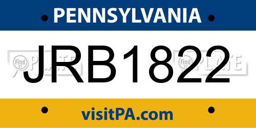 JRB1822 Pennsylvania License Plate