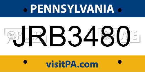 JRB3480 Pennsylvania License Plate