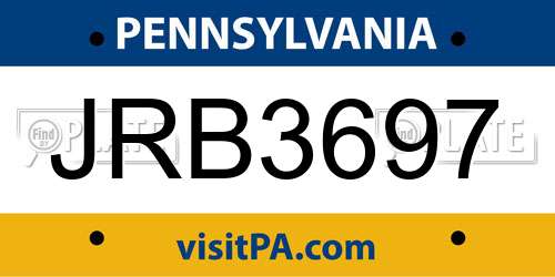 JRB3697 Pennsylvania License Plate
