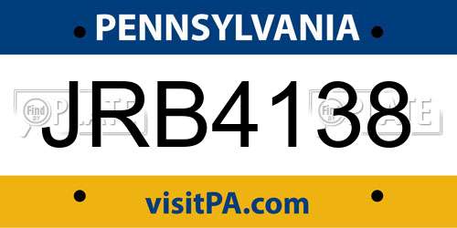 JRB4138 Pennsylvania License Plate