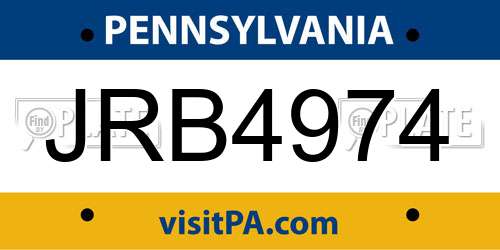 JRB4974 Pennsylvania License Plate