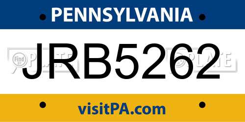JRB5262 Pennsylvania License Plate