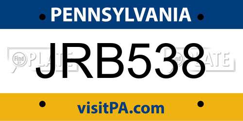 JRB538 Pennsylvania License Plate