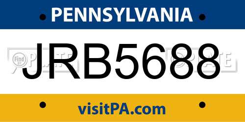 JRB5688 Pennsylvania License Plate