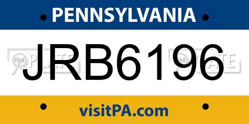 JRB6196 Pennsylvania License Plate