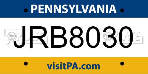 JRB8030 Pennsylvania License Plate