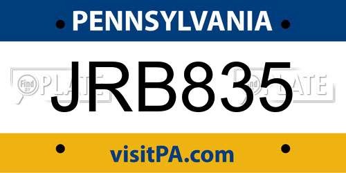JRB835 Pennsylvania License Plate