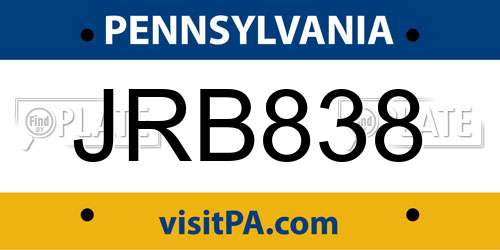 JRB838 Pennsylvania License Plate