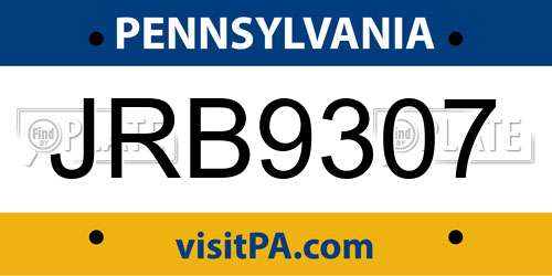 JRB9307 Pennsylvania License Plate