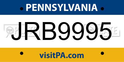 JRB9995 Pennsylvania License Plate