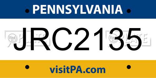 JRC2135 Pennsylvania License Plate