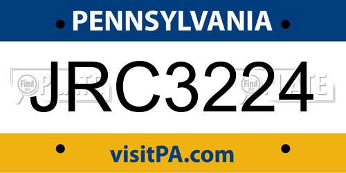 JRC3224 Pennsylvania License Plate