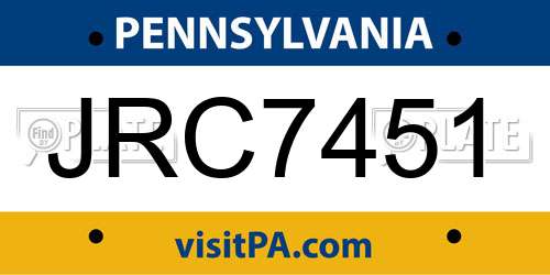 JRC7451 Pennsylvania License Plate