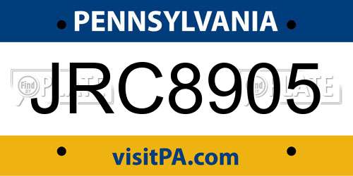 JRC8905 Pennsylvania License Plate