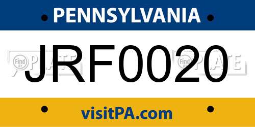 JRF0020 Pennsylvania License Plate
