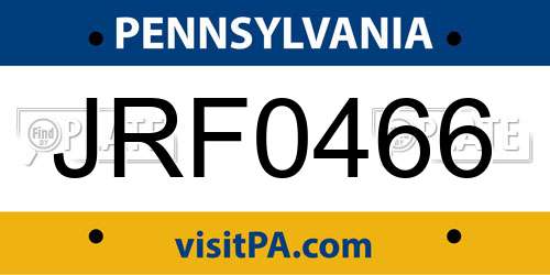 JRF0466 Pennsylvania License Plate