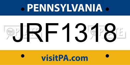 JRF1318 Pennsylvania License Plate