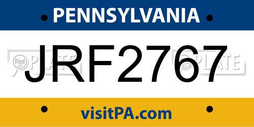 JRF2767 Pennsylvania License Plate
