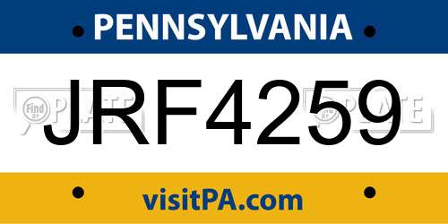 JRF4259 Pennsylvania License Plate