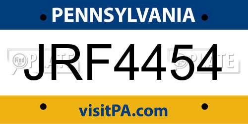 JRF4454 Pennsylvania License Plate